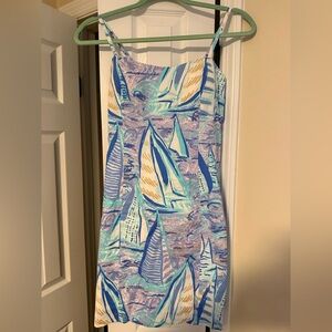Lilly Pulitzer Blue and Yellow Sailboat Midi Dress